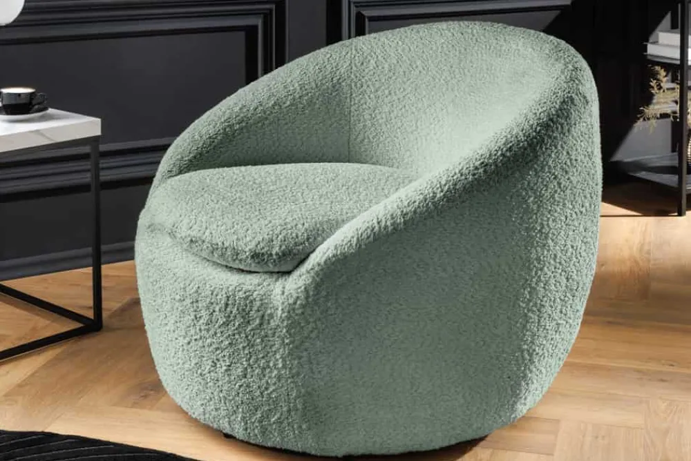 Riess-Ambiente Skandinavisch|Sessel > Drehbarer Design Sessel ALPINE salbei Bouclé 360° mit Armlehnen