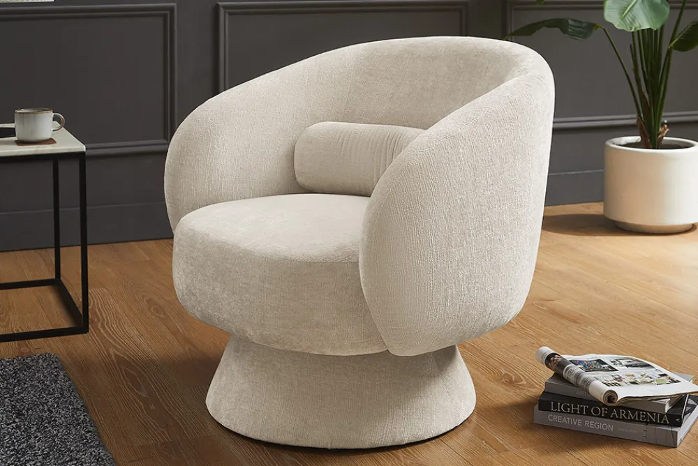 Riess-Ambiente Sessel|Retro Möbel > Drehbarer Design Sessel BOSSA NOVA beige Chenille