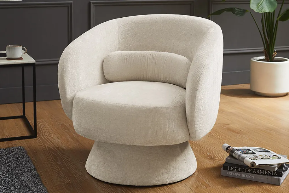 Riess-Ambiente Sessel|Retro Möbel > Drehbarer Design Sessel BOSSA NOVA beige Chenille