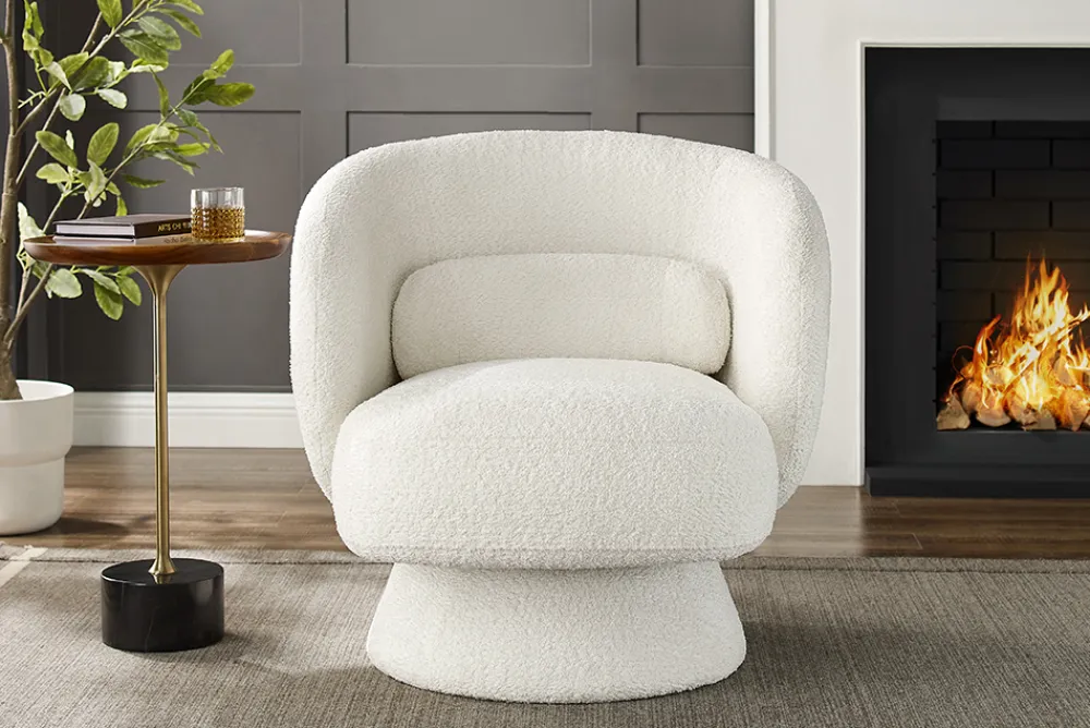 Riess-Ambiente Skandinavisch|Sessel > Drehbarer Design Sessel BOSSA NOVA beige Bouclé