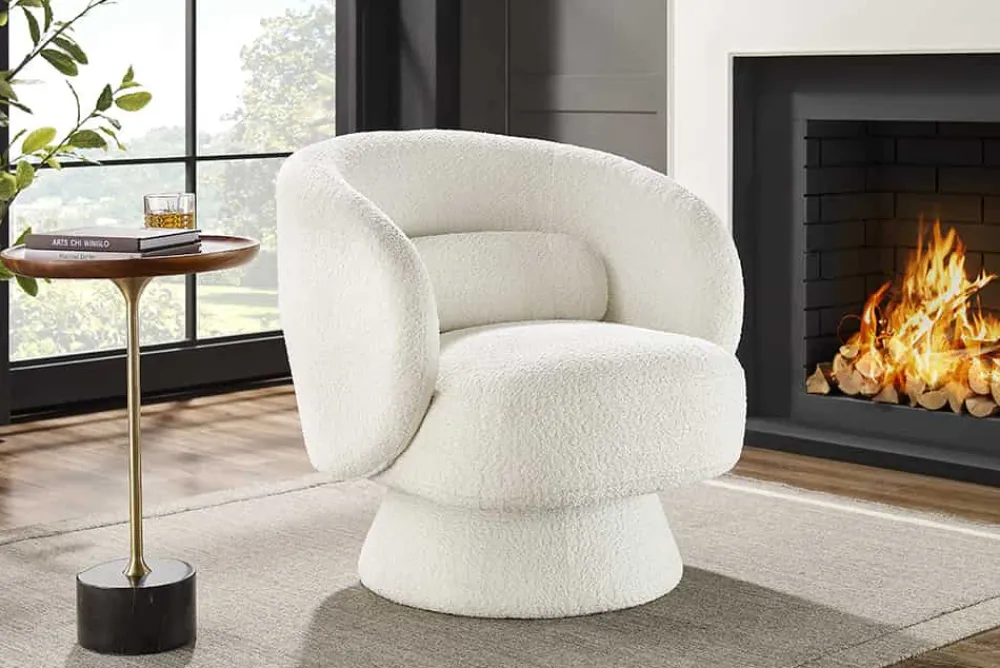 Riess-Ambiente Skandinavisch|Sessel > Drehbarer Design Sessel BOSSA NOVA beige Bouclé