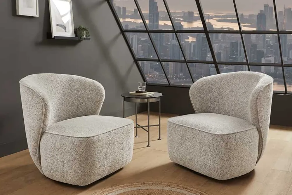 Riess-Ambiente Sessel > Drehbarer Design Sessel GATSBY taupe Bouclé Tweed Soft 360°