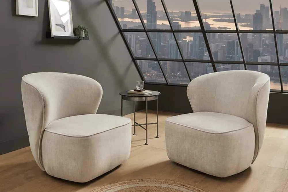 Riess-Ambiente Sessel|Samt Möbel > Drehbarer Design Sessel GATSBY beige Samt 360°