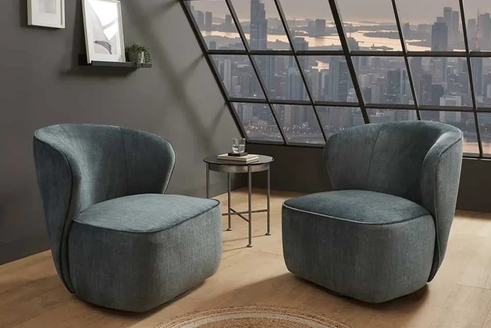 Riess-Ambiente Sessel|Samt Möbel > Drehbarer Design Sessel GATSBY petrol Samt 360°