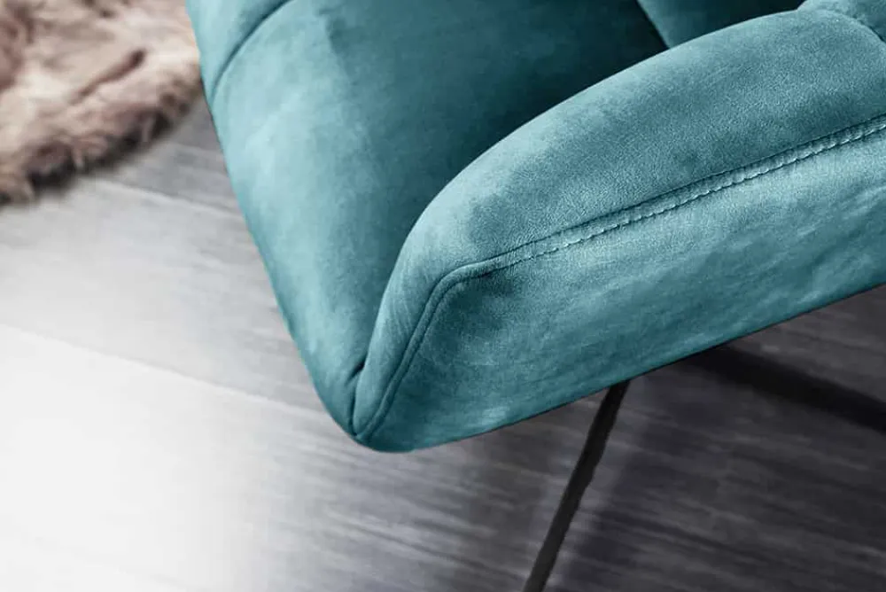 Riess-Ambiente Sessel|Samt Möbel > Drehbarer Design Sessel PAPILLON petrol Samt 360° schwarz Metall höhenverstellbar