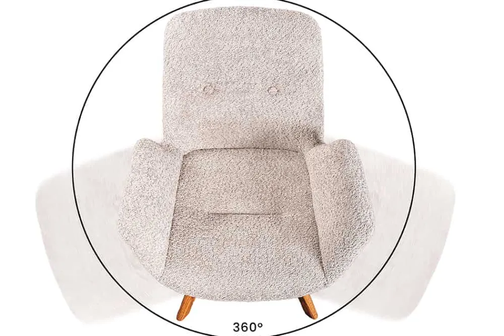 Riess-Ambiente Skandinavisch|Retro Möbel > Drehbarer Design Stuhl BALTIC beige Bouclé natur Eiche Massivholz-Beine mit Armlehne