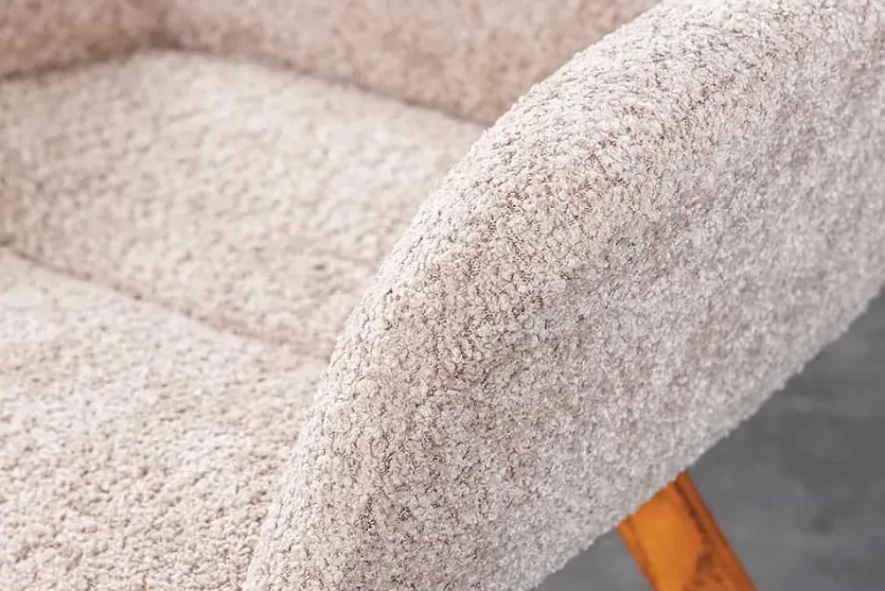Riess-Ambiente Skandinavisch|Retro Möbel > Drehbarer Design Stuhl BALTIC beige Bouclé natur Eiche Massivholz-Beine mit Armlehne