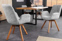 Riess-Ambiente Skandinavisch|Retro Möbel > Drehbarer Design Stuhl BALTIC grau Bouclé natur Eiche Massivholz-Beine mit Armlehne