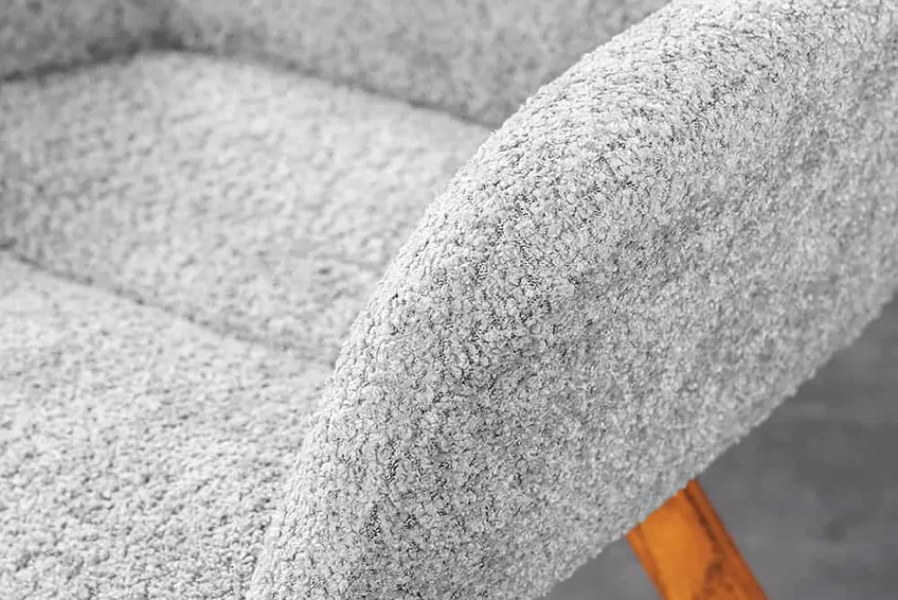 Riess-Ambiente Skandinavisch|Retro Möbel > Drehbarer Design Stuhl BALTIC grau Bouclé natur Eiche Massivholz-Beine mit Armlehne