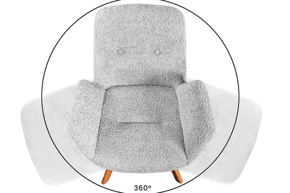Riess-Ambiente Skandinavisch|Retro Möbel > Drehbarer Design Stuhl BALTIC grau Bouclé natur Eiche Massivholz-Beine mit Armlehne