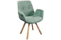 Riess-Ambiente Skandinavisch|Retro Möbel > Drehbarer Design Stuhl BALTIC mint Bouclé natur Eiche Massivholz-Beine mit Armlehne