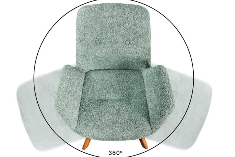 Riess-Ambiente Skandinavisch|Retro Möbel > Drehbarer Design Stuhl BALTIC mint Bouclé natur Eiche Massivholz-Beine mit Armlehne