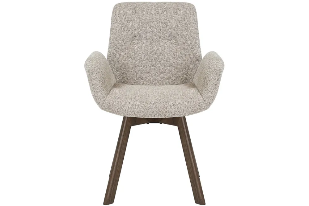 Riess-Ambiente Skandinavisch|Retro Möbel > Drehbarer Design Stuhl BALTIC taupe Bouclé Tweed Soft Eiche Massivholz Walnuss