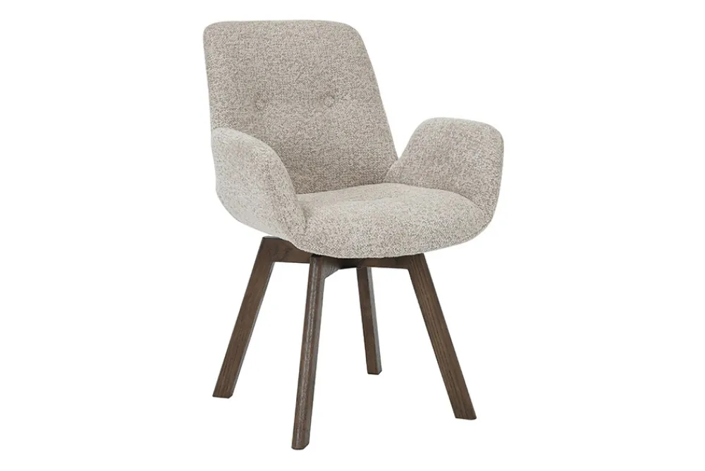 Riess-Ambiente Skandinavisch|Retro Möbel > Drehbarer Design Stuhl BALTIC taupe Bouclé Tweed Soft Eiche Massivholz Walnuss