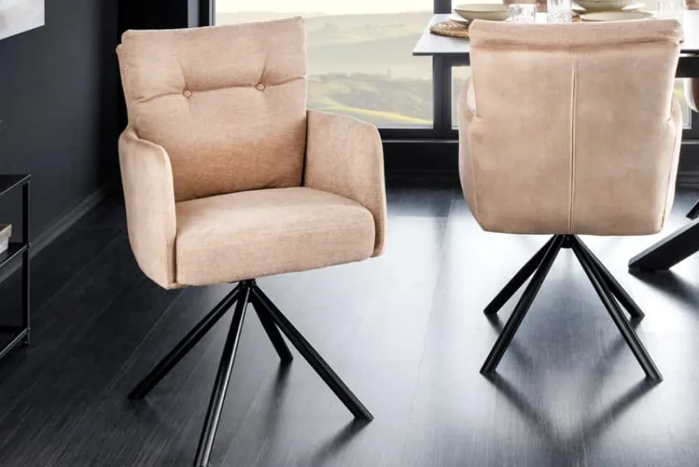 Riess-Ambiente Retro Möbel|Industrial Loft > Drehbarer Design Stuhl BIG GEORGE champagner beige Samt Taschenfederkern Strukturstoff