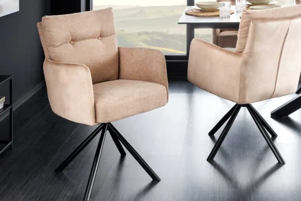 Riess-Ambiente Retro Möbel|Industrial Loft > Drehbarer Design Stuhl BIG GEORGE champagner beige Samt Taschenfederkern Strukturstoff