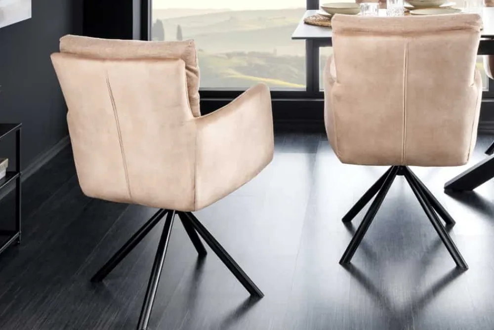 Riess-Ambiente Retro Möbel|Industrial Loft > Drehbarer Design Stuhl BIG GEORGE champagner beige Samt Taschenfederkern Strukturstoff