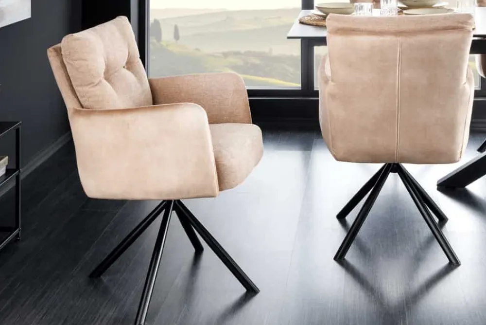Riess-Ambiente Retro Möbel|Industrial Loft > Drehbarer Design Stuhl BIG GEORGE champagner beige Samt Taschenfederkern Strukturstoff
