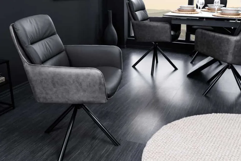 Riess-Ambiente Retro Möbel|Stühle > Drehbarer Design Stuhl BIG GEORGE schwarz anthrazit Echtleder Microfaser mit Armlehnen