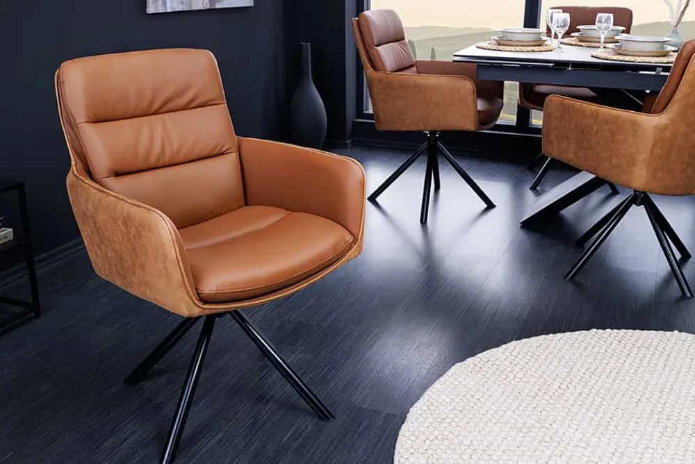 Riess-Ambiente Retro Möbel|Stühle > Drehbarer Design Stuhl BIG GEORGE cognac Echtleder Microfaser mit Armlehne Retro