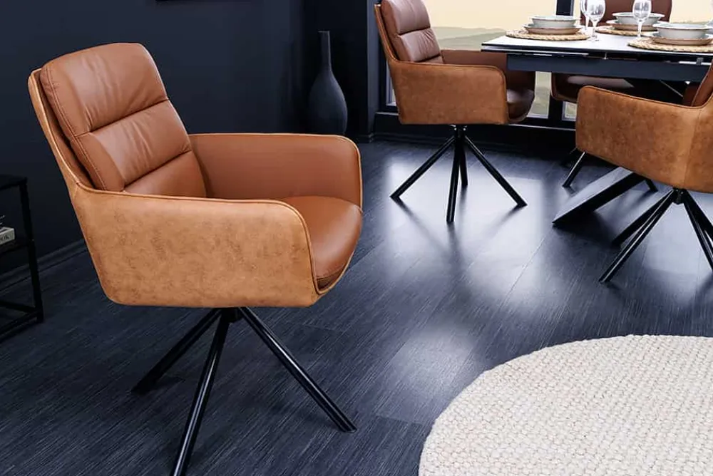 Riess-Ambiente Retro Möbel|Stühle > Drehbarer Design Stuhl BIG GEORGE cognac Echtleder Microfaser mit Armlehne Retro