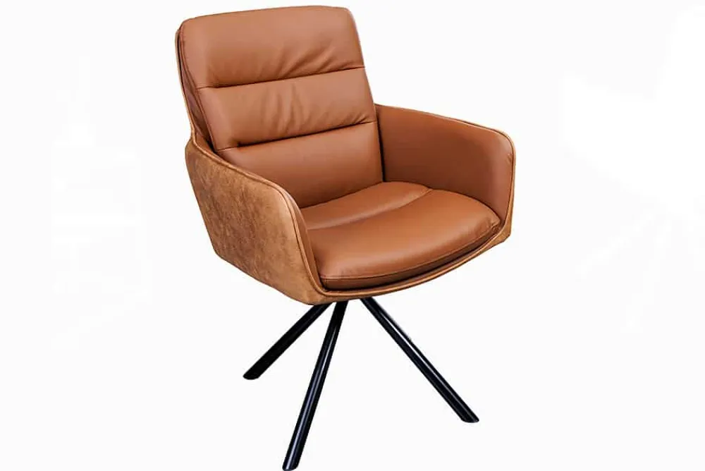 Riess-Ambiente Retro Möbel|Stühle > Drehbarer Design Stuhl BIG GEORGE cognac Echtleder Microfaser mit Armlehne Retro