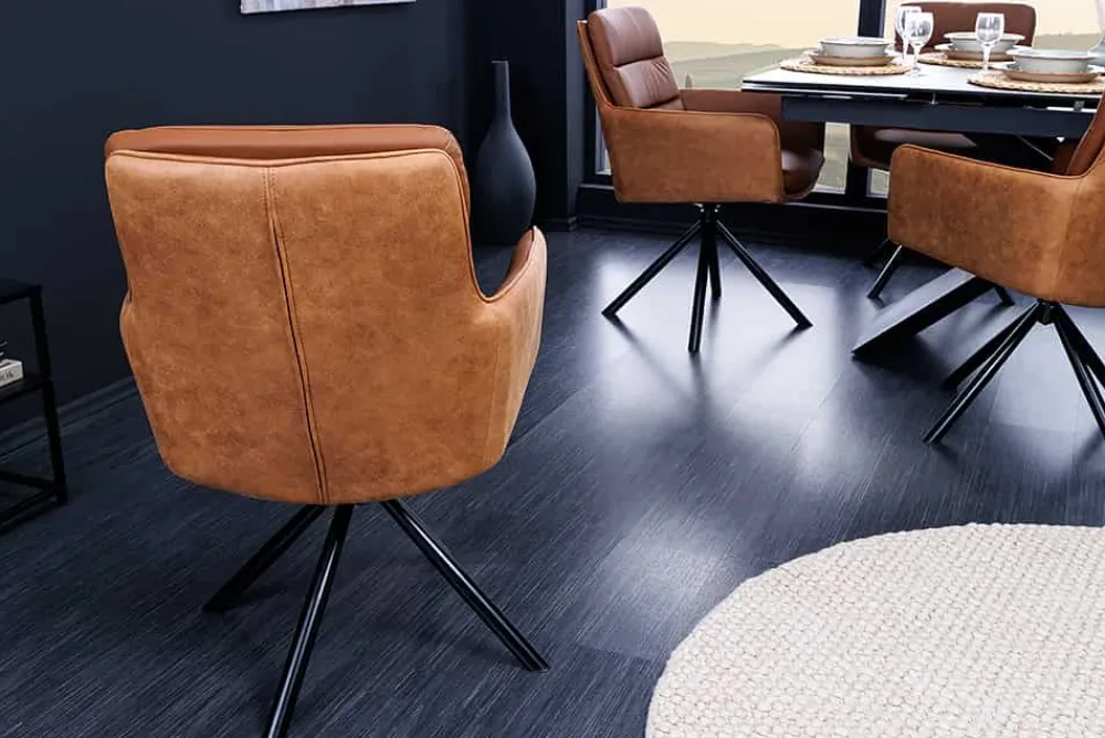 Riess-Ambiente Retro Möbel|Stühle > Drehbarer Design Stuhl BIG GEORGE cognac Echtleder Microfaser mit Armlehne Retro