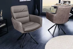Riess-Ambiente Retro Möbel|Stühle > Drehbarer Design Stuhl BIG GEORGE taupe Echtleder Microfaser mit Armlehne Retro