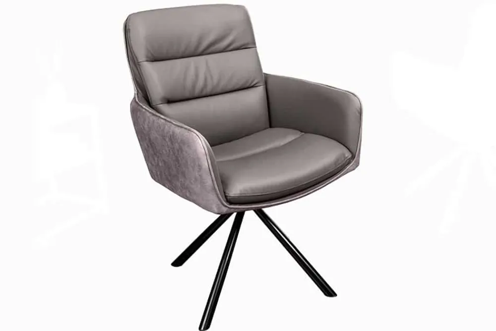 Riess-Ambiente Retro Möbel|Stühle > Drehbarer Design Stuhl BIG GEORGE taupe Echtleder Microfaser mit Armlehne Retro