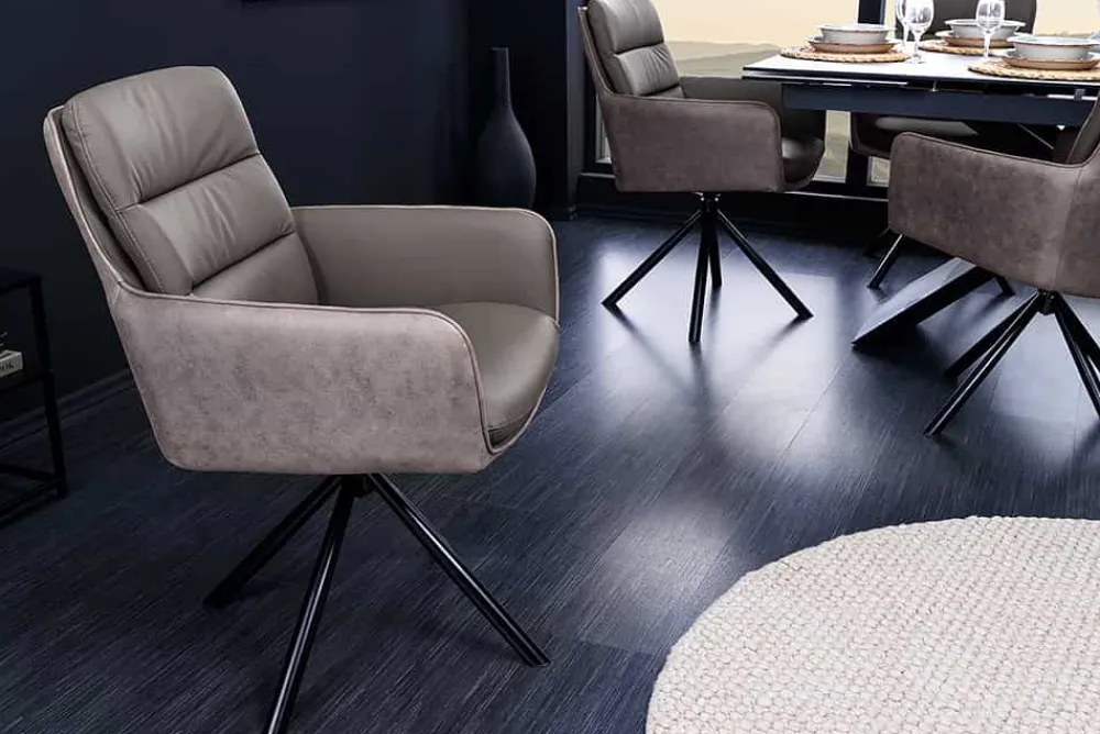 Riess-Ambiente Retro Möbel|Stühle > Drehbarer Design Stuhl BIG GEORGE taupe Echtleder Microfaser mit Armlehne Retro