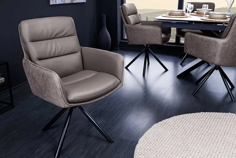 Riess-Ambiente Retro Möbel|Stühle > Drehbarer Design Stuhl BIG GEORGE taupe Echtleder Microfaser mit Armlehne Retro