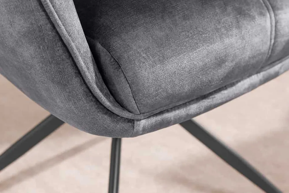 Riess-Ambiente Stühle|Samt Möbel > Drehbarer Design Stuhl CONCORD dunkelgrau Samt Taschenfederkern Metallgestell schwarz