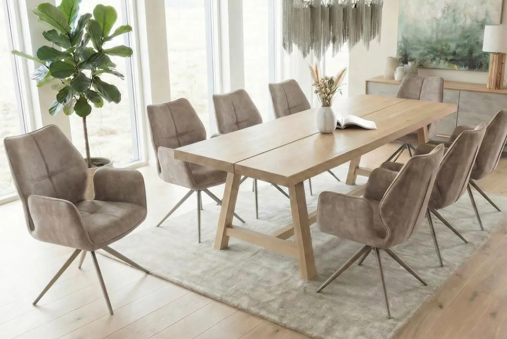 Riess-Ambiente Stühle|Samt Möbel > Drehbarer Design Stuhl CONCORD champagner greige Samt Taschenfederkern Metallgestell greige