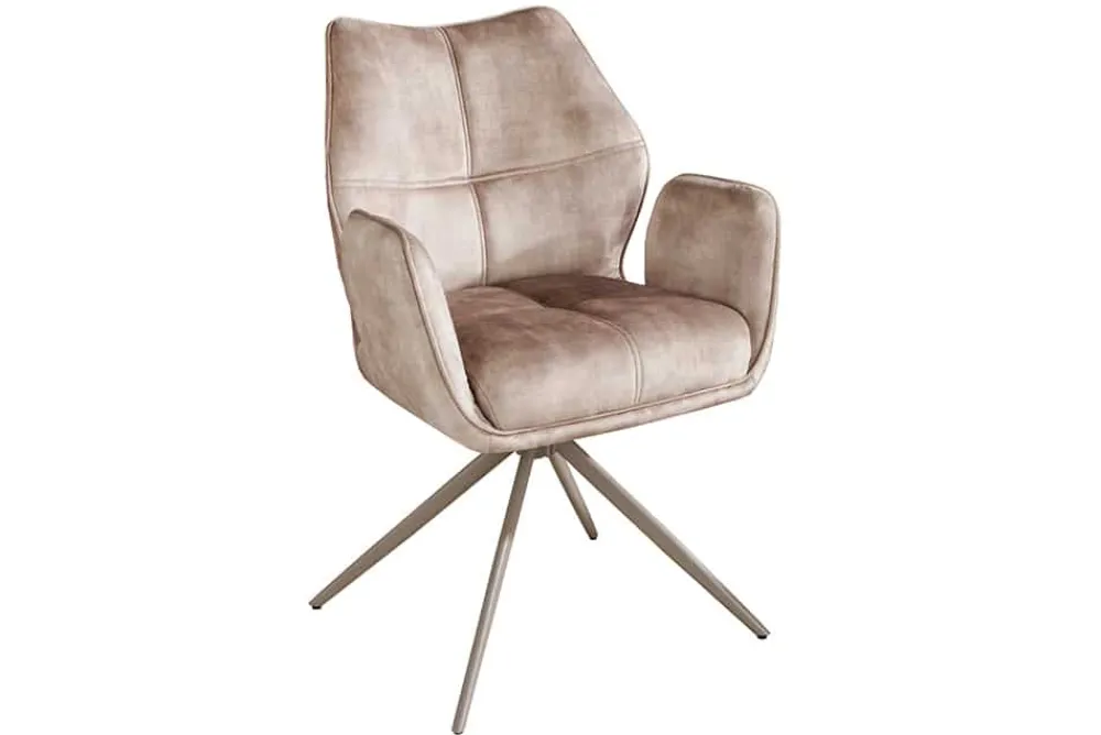 Riess-Ambiente Stühle|Samt Möbel > Drehbarer Design Stuhl CONCORD champagner greige Samt Taschenfederkern Metallgestell greige