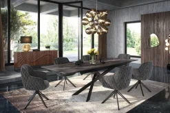 Riess-Ambiente Retro Möbel|Stühle > Drehbarer Design Stuhl EUPHORIA dunkelgrau Samt mit Armlehne Metallgestell schwarz