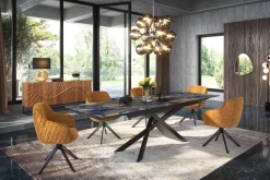 Riess-Ambiente Retro Möbel|Stühle > Drehbarer Design Stuhl EUPHORIA senfgelb Samt mit Armlehne Metallgestell schwarz