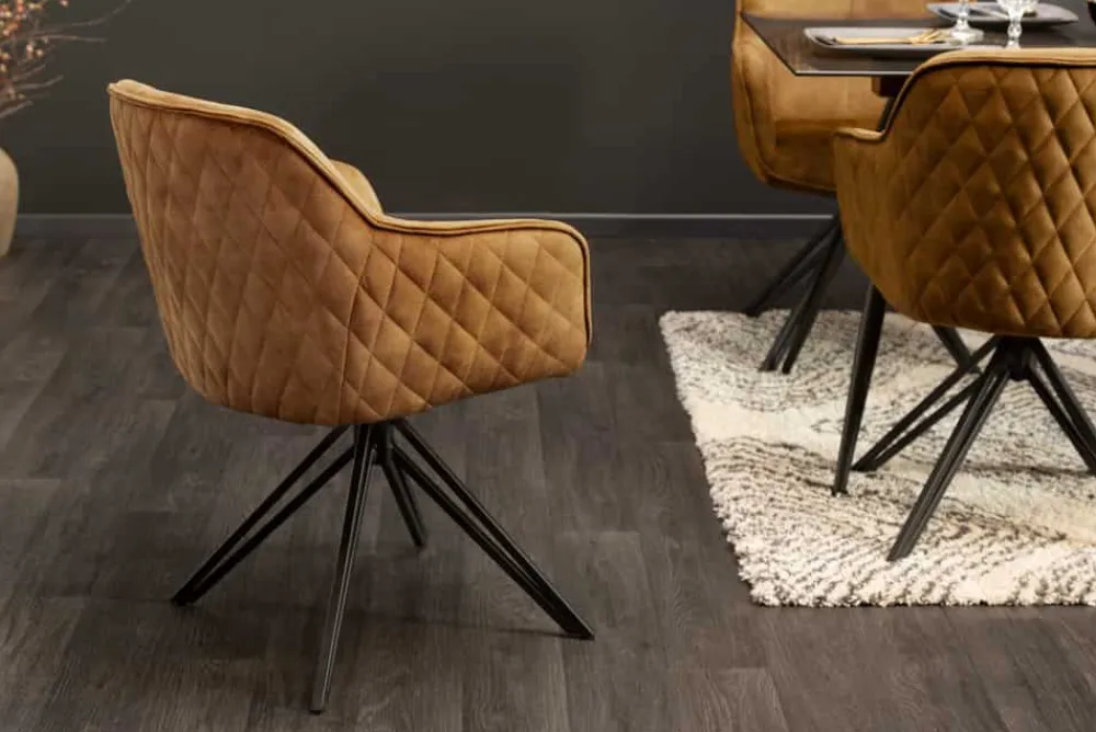 Riess-Ambiente Retro Möbel|Stühle > Drehbarer Design Stuhl EUPHORIA senfgelb Samt mit Armlehne Metallgestell schwarz