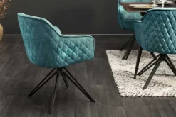 Riess-Ambiente Retro Möbel|Stühle > Drehbarer Design Stuhl EUPHORIA petrol Samt mit Armlehne Metallgestell schwarz