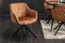 Riess-Ambiente Retro Möbel|Stühle > Drehbarer Design Stuhl EUPHORIA rost braun Samt mit Armlehne Metallgestell schwarz