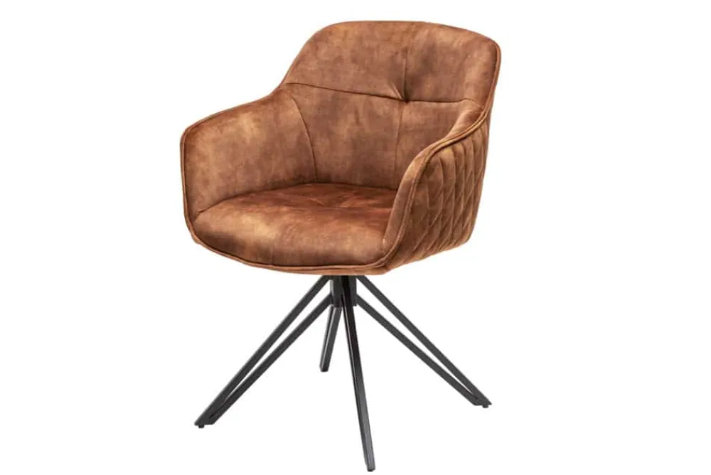 Riess-Ambiente Retro Möbel|Stühle > Drehbarer Design Stuhl EUPHORIA rost braun Samt mit Armlehne Metallgestell schwarz