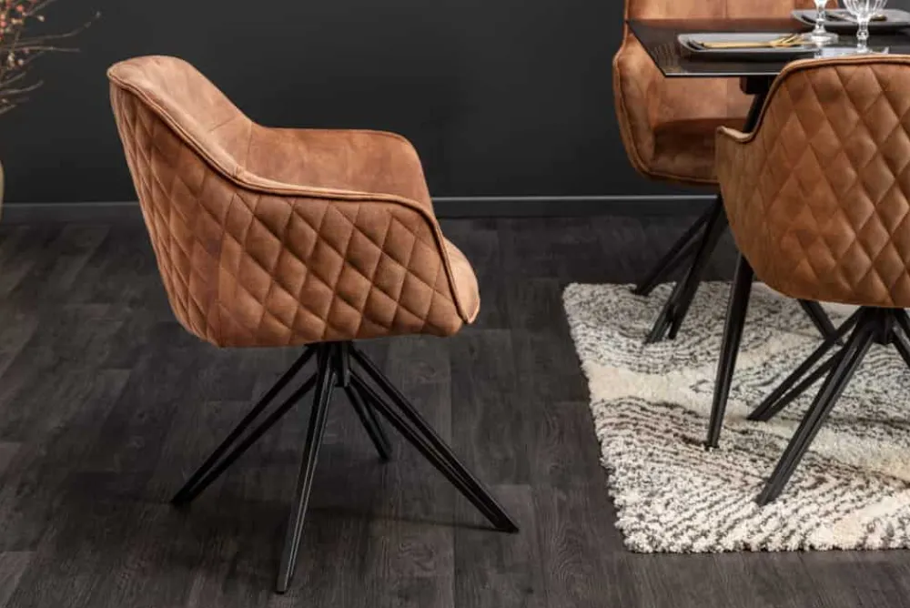 Riess-Ambiente Retro Möbel|Stühle > Drehbarer Design Stuhl EUPHORIA rost braun Samt mit Armlehne Metallgestell schwarz