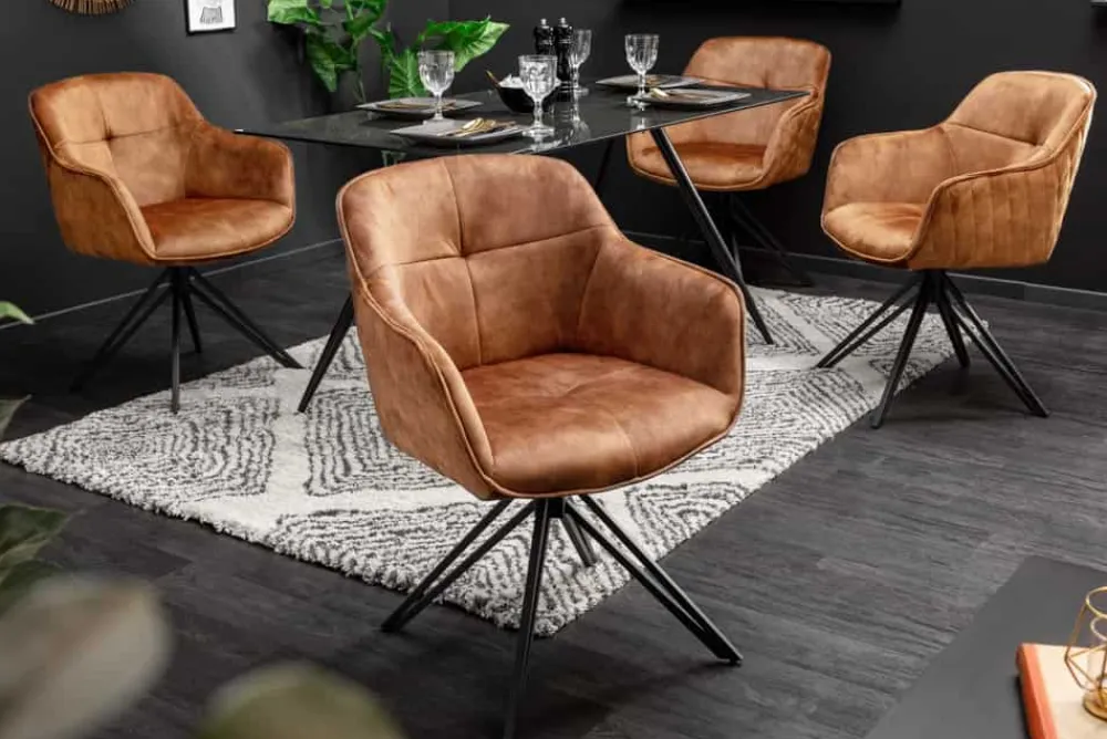 Riess-Ambiente Retro Möbel|Stühle > Drehbarer Design Stuhl EUPHORIA rost braun Samt mit Armlehne Metallgestell schwarz
