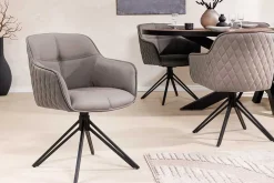 Riess-Ambiente Retro Möbel|Stühle > Drehbarer Design Stuhl EUPHORIA taupe Echtleder schwarz Metallgestell mit Armlehne