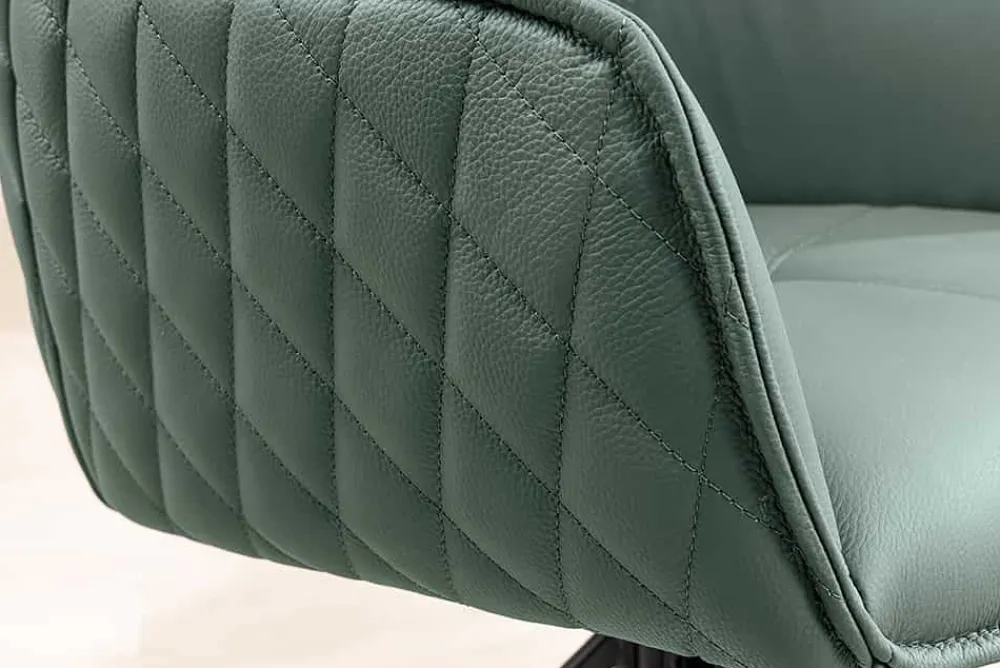 Riess-Ambiente Retro Möbel|Stühle > Drehbarer Design Stuhl EUPHORIA grün Echtleder schwarz Metallgestell mit Armlehne