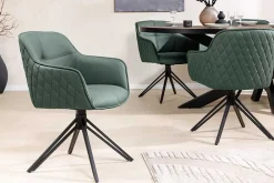 Riess-Ambiente Retro Möbel|Stühle > Drehbarer Design Stuhl EUPHORIA grün Echtleder schwarz Metallgestell mit Armlehne