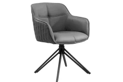 Riess-Ambiente Retro Möbel|Stühle > Drehbarer Design Stuhl EUPHORIA grau Echtleder schwarz Metallgestell mit Armlehne