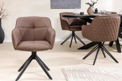 Riess-Ambiente Retro Möbel|Stühle > Drehbarer Design Stuhl EUPHORIA braun Echtleder schwarz Metallgestell mit Armlehne