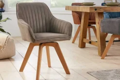 Riess-Ambiente Skandinavisch|Retro Möbel > Drehbarer Design Stuhl LIVORNO vintage taupe Buchenholz Beine mit Armlehnen