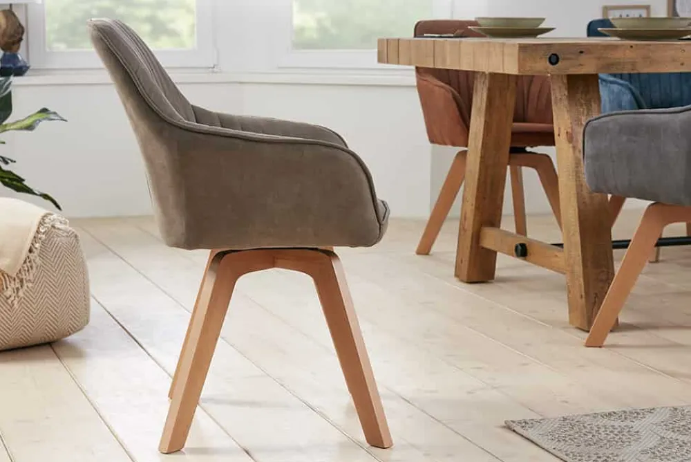 Riess-Ambiente Skandinavisch|Retro Möbel > Drehbarer Design Stuhl LIVORNO vintage taupe Buchenholz Beine mit Armlehnen