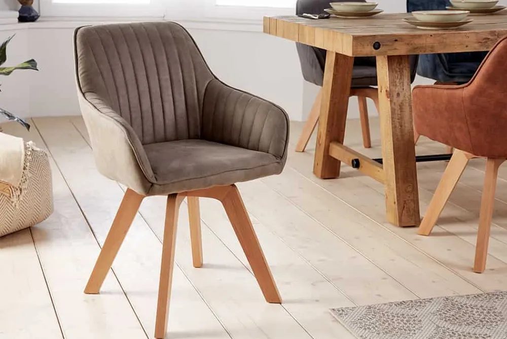 Riess-Ambiente Skandinavisch|Retro Möbel > Drehbarer Design Stuhl LIVORNO vintage taupe Buchenholz Beine mit Armlehnen